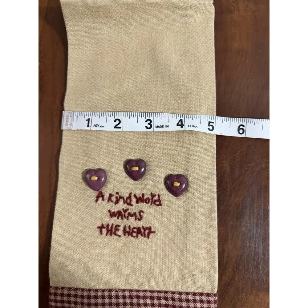 A Kind Word Warms The Heart Tan Red Checkered Tea Towel Decor Accent Folksy